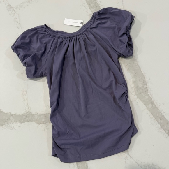 Anthropologie NWT Ruched Puff Cap Short Sleeve Top Women’s XS Lavender Purple - Picture 4 of 10